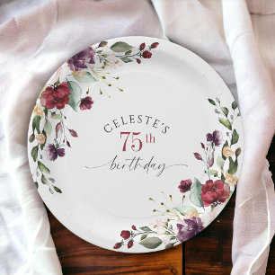 Assiettes En Carton Bleu rouge et violet élégant Floral 75e anniversai