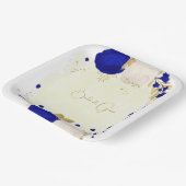 Assiettes En Carton bleu royal et fleurs blanches or (Angulaire)