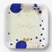 Assiettes En Carton bleu royal et fleurs blanches or (Recto)