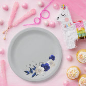 Assiettes En Carton bleu royal fleurs blanches gris (Fête)