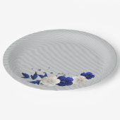 Assiettes En Carton bleu royal fleurs blanches gris (Angle)