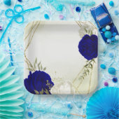 Assiettes En Carton bleu royal fleurs blanches mariage (Fête)