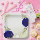 Assiettes En Carton bleu royal fleurs blanches mariage (Fête)