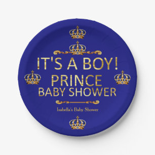 Assiettes En Carton Bleu Royal Or Prince Baby Shower C'est Un Garçon