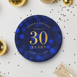 Assiettes En Carton Bleu Saphir Bokeh Santé pour 30 Ans Anniversaire