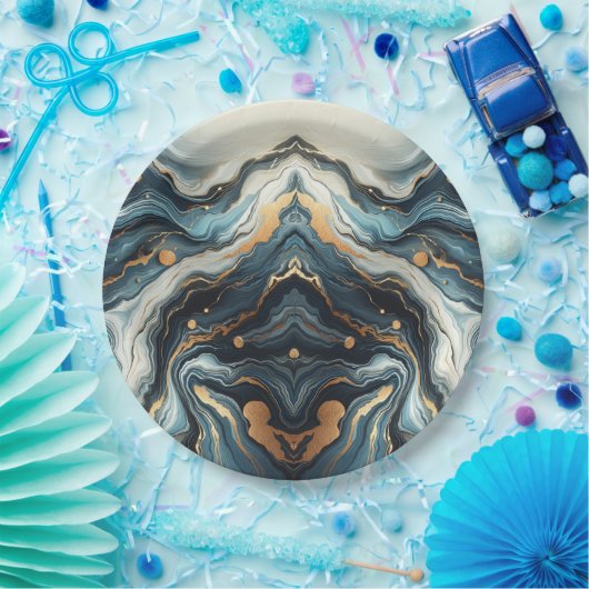 Assiettes En Carton Bleu sarcelle or agate moderne glamour élégant mar (Fête)