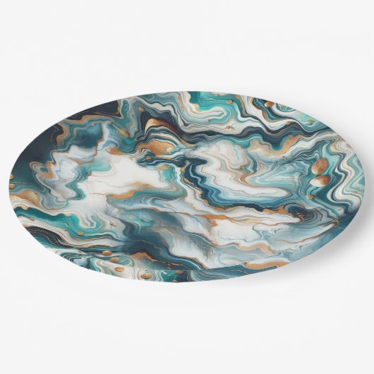 Assiettes En Carton Bleu sarcelle or blanc moderne Mariage agate marbr (Angle)