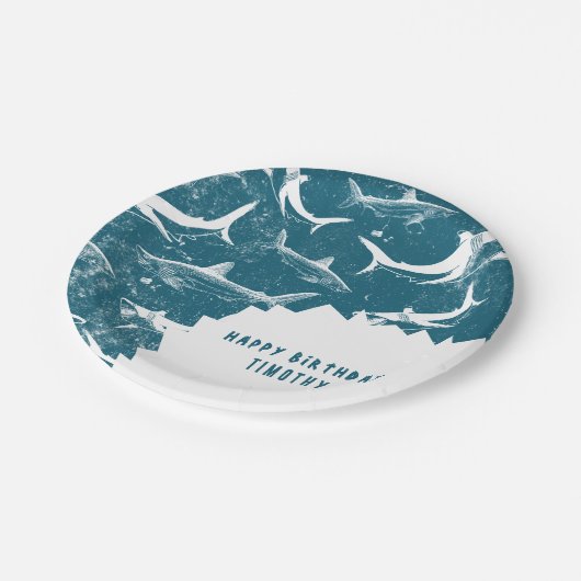 Assiettes En Carton Bleu Shark Boys fête d'anniversaire (Angle)