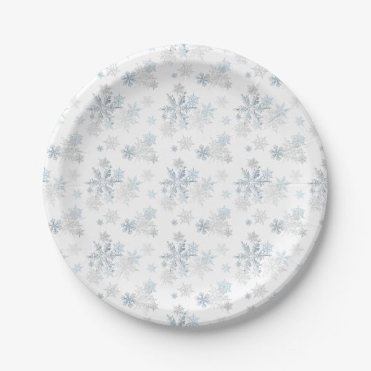 Assiettes En Carton Bleu Silver Grey Winter Wonflake (Devant)