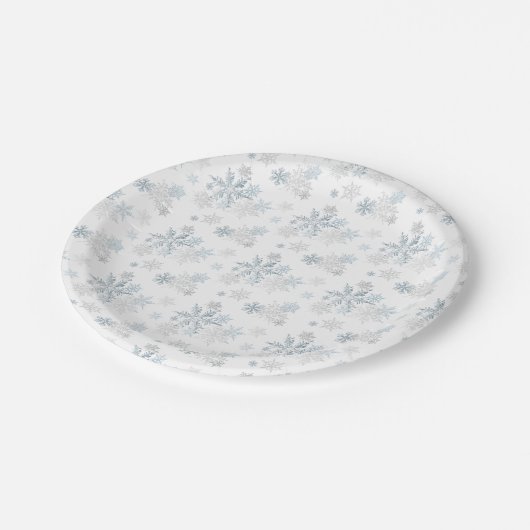 Assiettes En Carton Bleu Silver Grey Winter Wonflake (Angle)