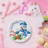 Assiettes En Carton Bleu Snowman 'Joyeux Noël' Plaque en papier (Fête)
