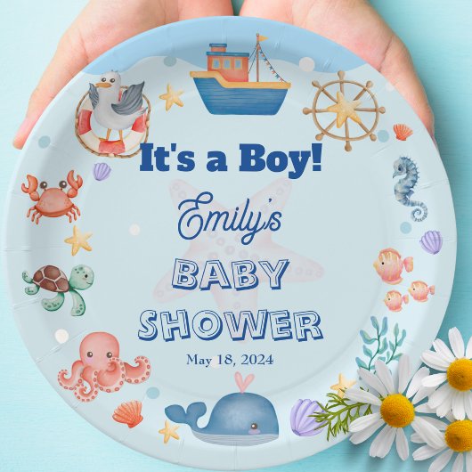Assiettes En Carton Bleu sous la mer Baby Boy Douche