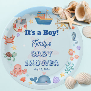 Assiettes En Carton Bleu sous la mer Baby Boy Douche