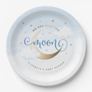 Assiettes En Carton Bleu sur les plaques de papier lune