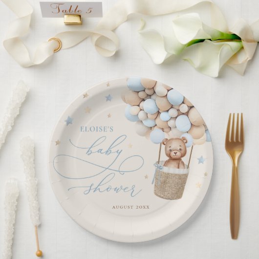 Assiettes En Carton Bleu Teddy Bear Balloon Bearly Wait Baby shower (Mariage)