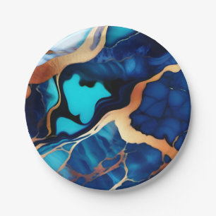 Assiettes En Carton Bleu tendance en or faux marbre