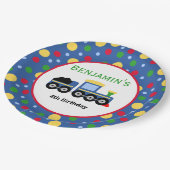 Assiettes En Carton Bleu Train Engine et Charbon Voiture Anniversaire (Angle)