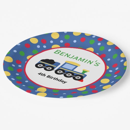 Assiettes En Carton Bleu Train Engine et Charbon Voiture Anniversaire (Angle)