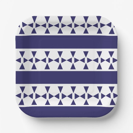 Assiettes En Carton Bleu triangle rayures Anniversaire (Recto)