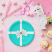 Assiettes En Carton Bleu turquoise & Blanc Élégant Glam Diamond Bow (Fête)