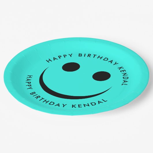 Assiettes En Carton Bleu Turquoise Happy Face Plaques de papier d'anni (Angle)