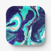 Assiettes En Carton Bleu Turquoise Océan Fluide Marbre Art (Recto)