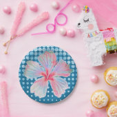 Assiettes En Carton Bleu Turquoise pointillé avec Hibiscus (Fête)