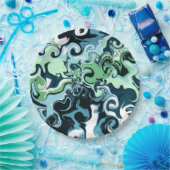 Assiettes En Carton Bleu, Vert et Blanc tourbillons Abstrait Fluid Art (Fête)