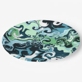 Assiettes En Carton Bleu, Vert et Blanc tourbillons Abstrait Fluid Art (Angle)