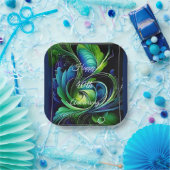 Assiettes En Carton Bleu vert feuille abstrait joyeux anniversaire (Fête)