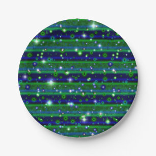 Assiettes En Carton Bleu vert rayures avec étoiles et Raindrops