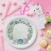 Assiettes En Carton bleu violet fleurs verdure plaque de papier botani (Fête)