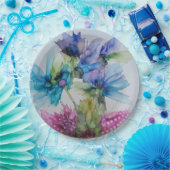 Assiettes En Carton Bleu violet rose vert rose Art Floral (Fête)