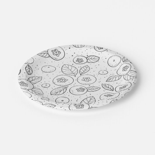 Assiettes En Carton Bleuets en noir et blanc (Angle)