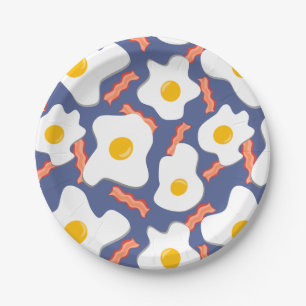 Assiettes En Carton Bleuets, Oeufs Et Côté De Bacon