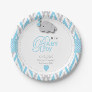 Assiettes En Carton Bleus layette, baby shower gris blanc 2 d'éléphant