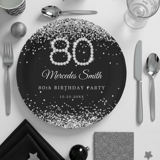Assiettes En Carton Bling Diamonds 80e Anniversaire Plaque papier de f