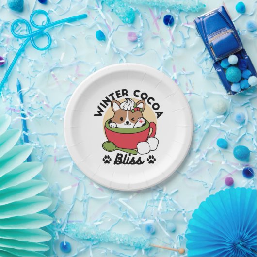 Assiettes En Carton Bliss de cacao d'hiver - Chien mignon en mode Mug (Fête)