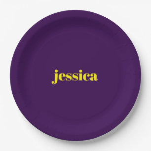 Assiettes En Carton Bloc de couleur minimaliste nom personnalisé