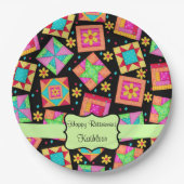 Assiettes En Carton Bloc de surface à patchwork noir Nom de la retrait (Devant)