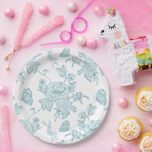 Assiettes En Carton Block Print Aqua Paper Plates (Fête)