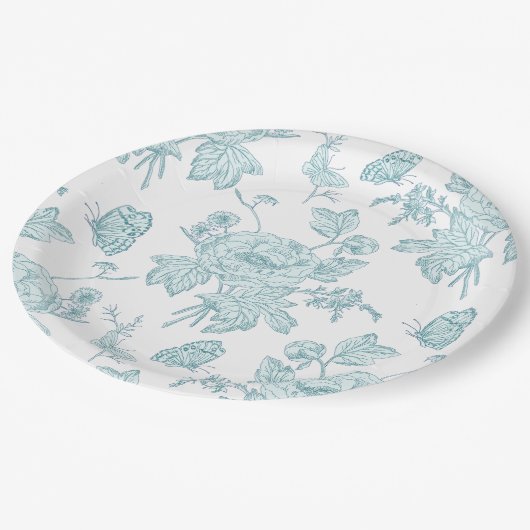 Assiettes En Carton Block Print Aqua Paper Plates (Angle)