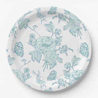 Assiettes En Carton Block Print Aqua Paper Plates