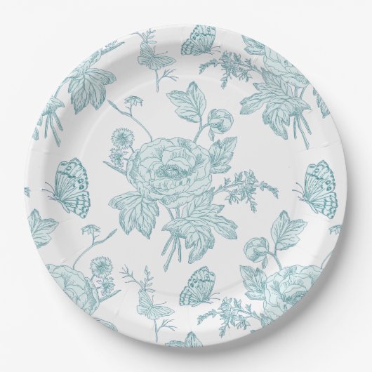 Assiettes En Carton Block Print Aqua Paper Plates (Devant)