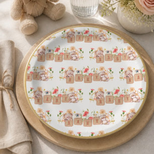 Assiettes En Carton Blocs bébé, ours et fleurs sauvages