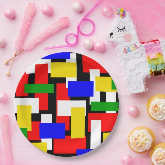 Assiettes En Carton Blocs rouge, jaune, noir, bleu et vert (Fête)