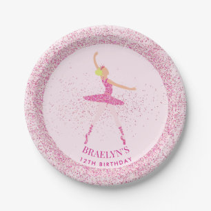 Assiettes En Carton Blonde Ballerina en Robe rose Parties scintillant 