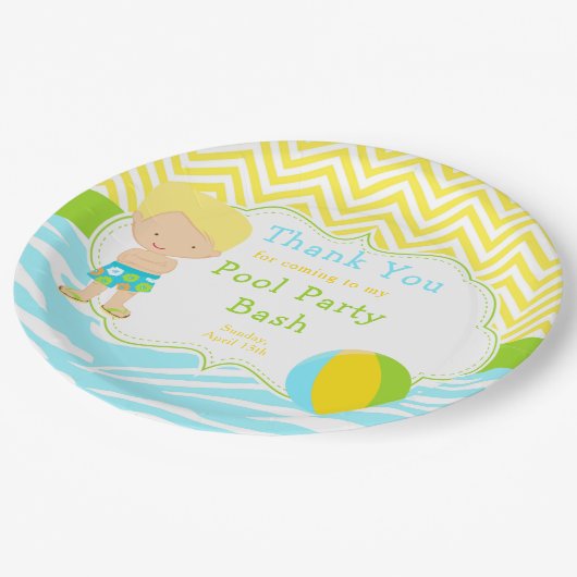 Assiettes En Carton Blonde Hair Boy Pool Party Bash Party (Angle)