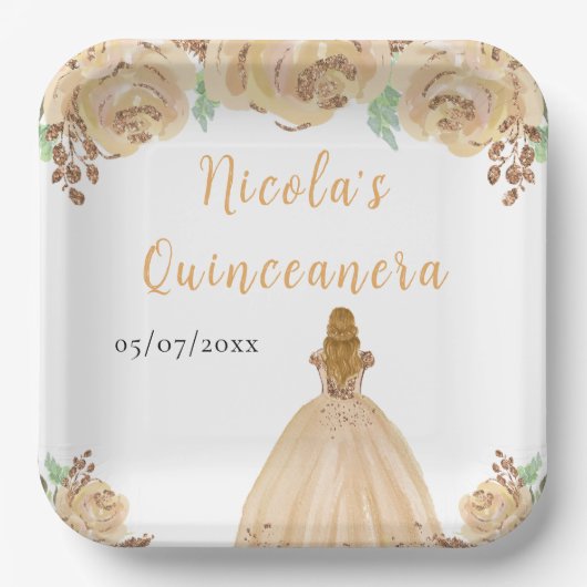 Assiettes En Carton Blonde Hair Princess Peach Floral Quinceanera (Recto)