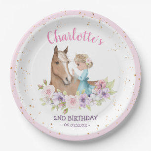 Assiettes En Carton Blonde Princess et Brown Horse Anniversaire